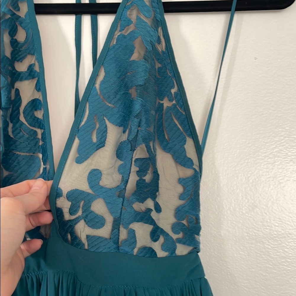 Elegant Teal Halter Dress View 3